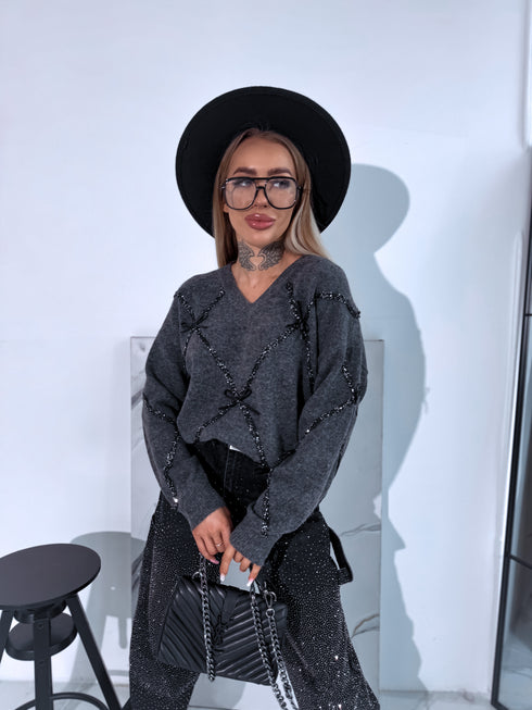 Knitted sweater "GLITTER BOW MO-4006" - DARK GRAY